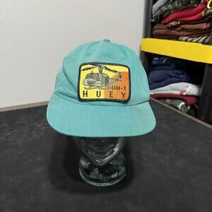 Vintage American Mills Hat Cap Strap Back Huey UH-1 Helicopter Green Mens 80s